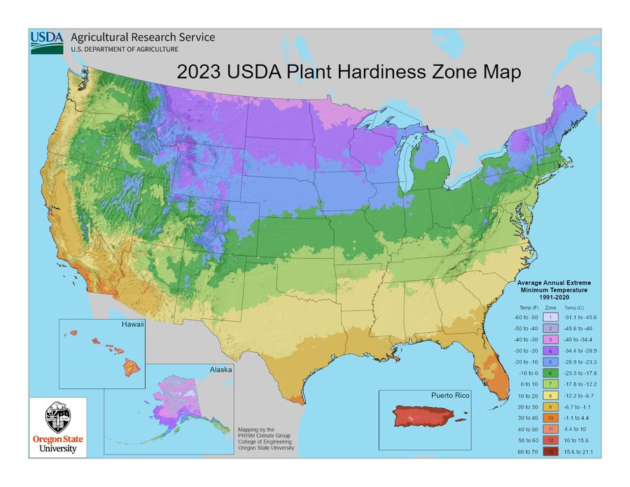 2023 USDA Plant Hardiness Zone Map — zones 1 to 13